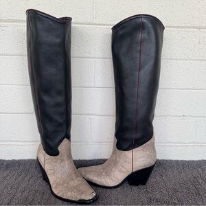 TORY BURCH WESTERN TALL KNEE BOOTS BLACK/CREAM ROCCIA SIZE 9.5